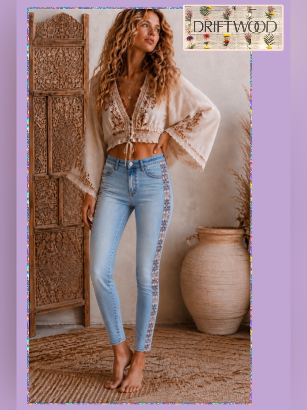 NWT Driftwood Jackie Embroidered Mid-rise Skinny Ankle Jeans Light Blue Size 26